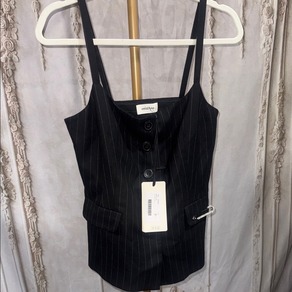 OOTD Black Pinstripe Button-Up Vest